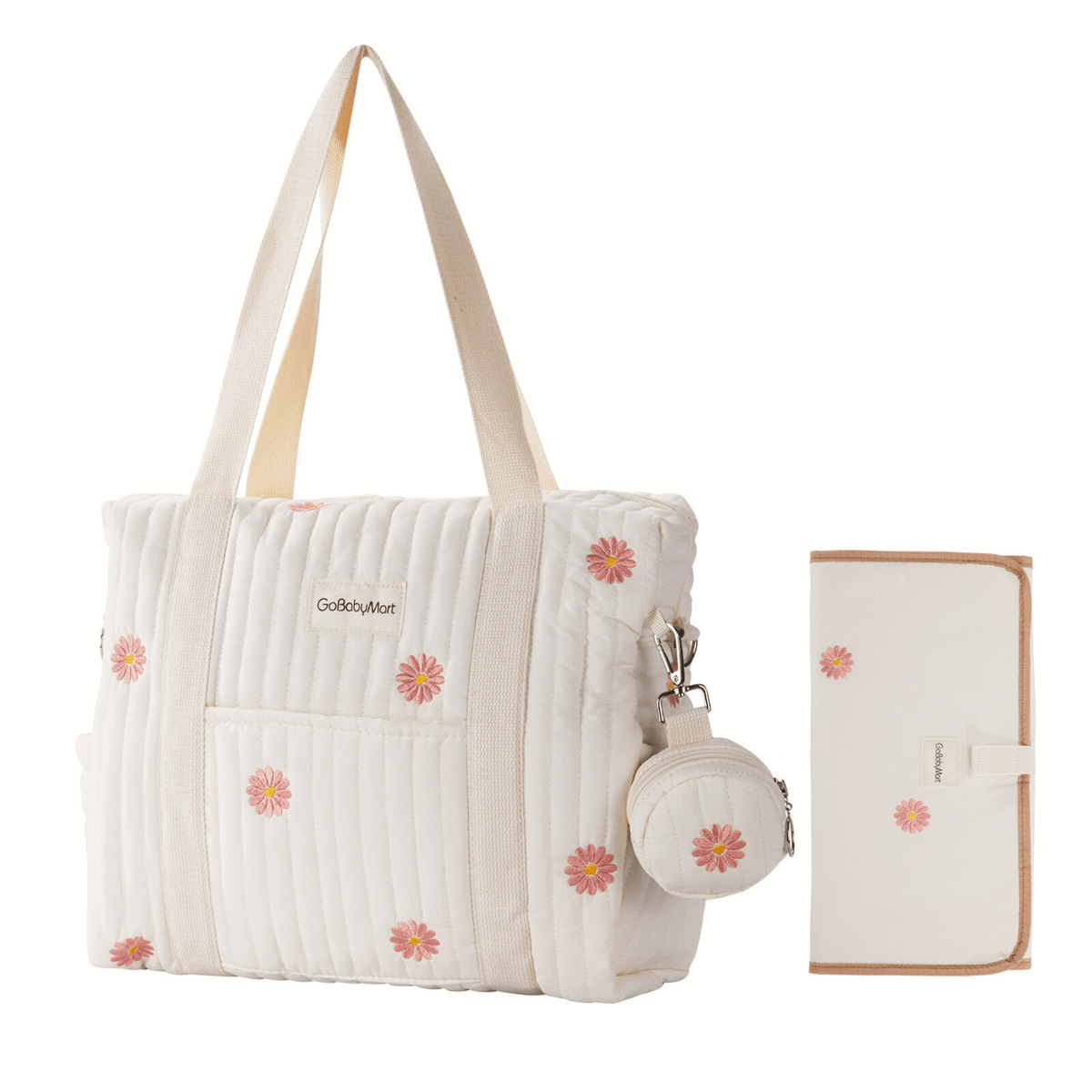 GoBaby Multifunctional Diaper Bag Tote - GoBabyMart #Color_Beige Flowers