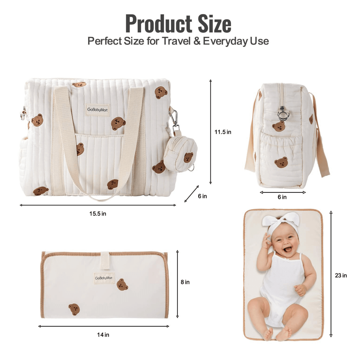 GoBaby Multifunctional Diaper Bag Tote - GoBabyMart #Color_Beige Bears