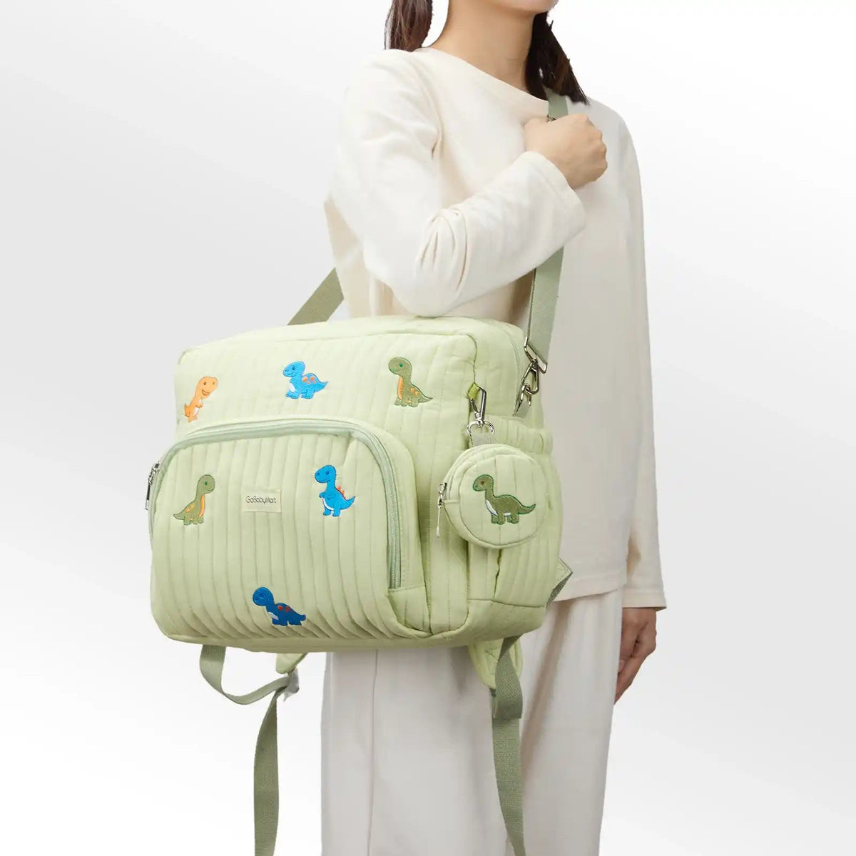 GoBabyMart Convertible Diaper Bag Backpack - GoBabyMart #Color_Green - Dinosaurs