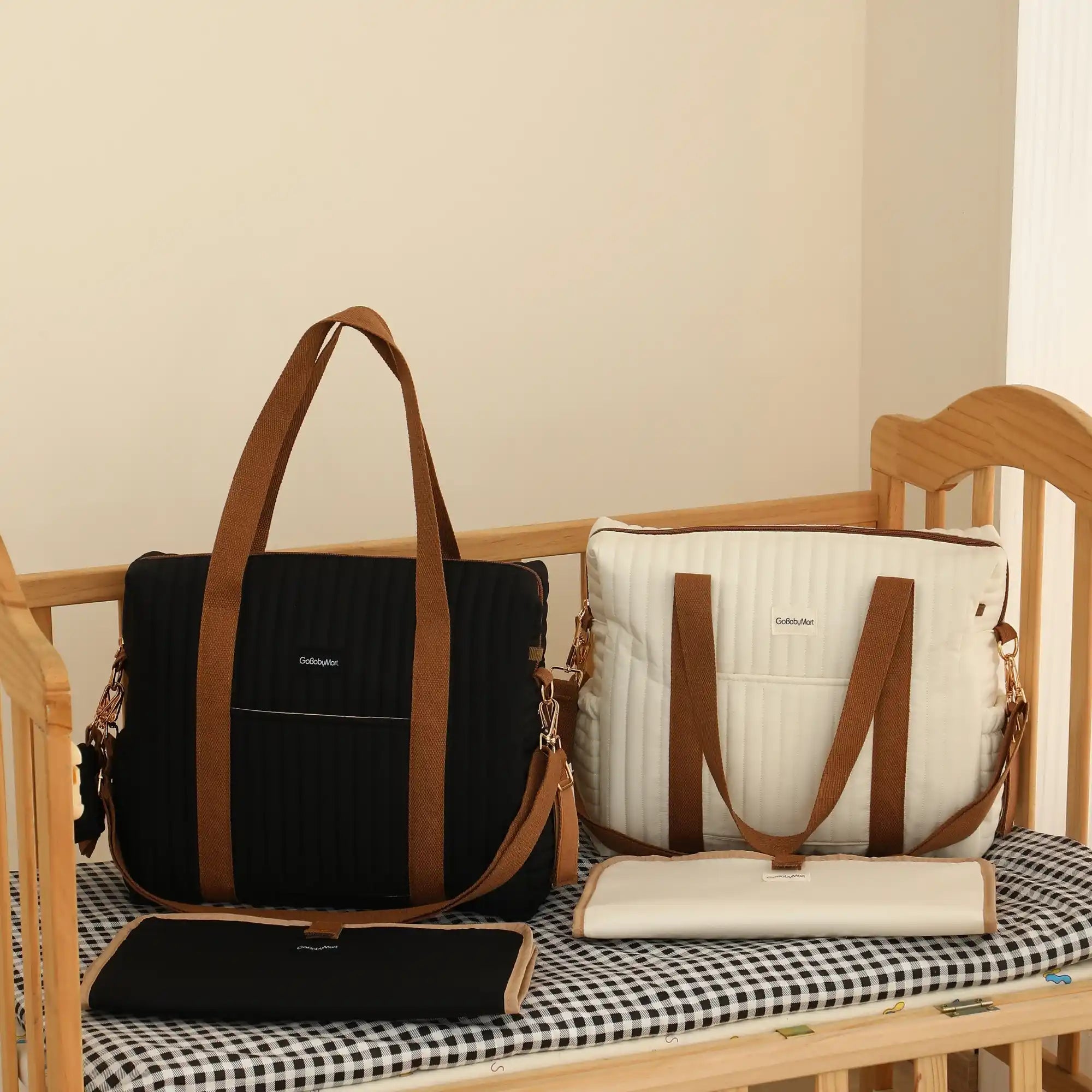 GoBabyMart Plain Quilted Diaper Bag Tote - GoBabyMart