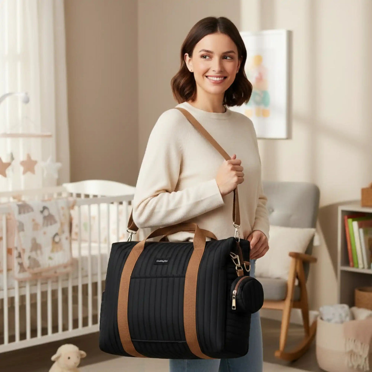 GoBabyMart Plain Quilted Diaper Bag Tote - GoBabyMart
