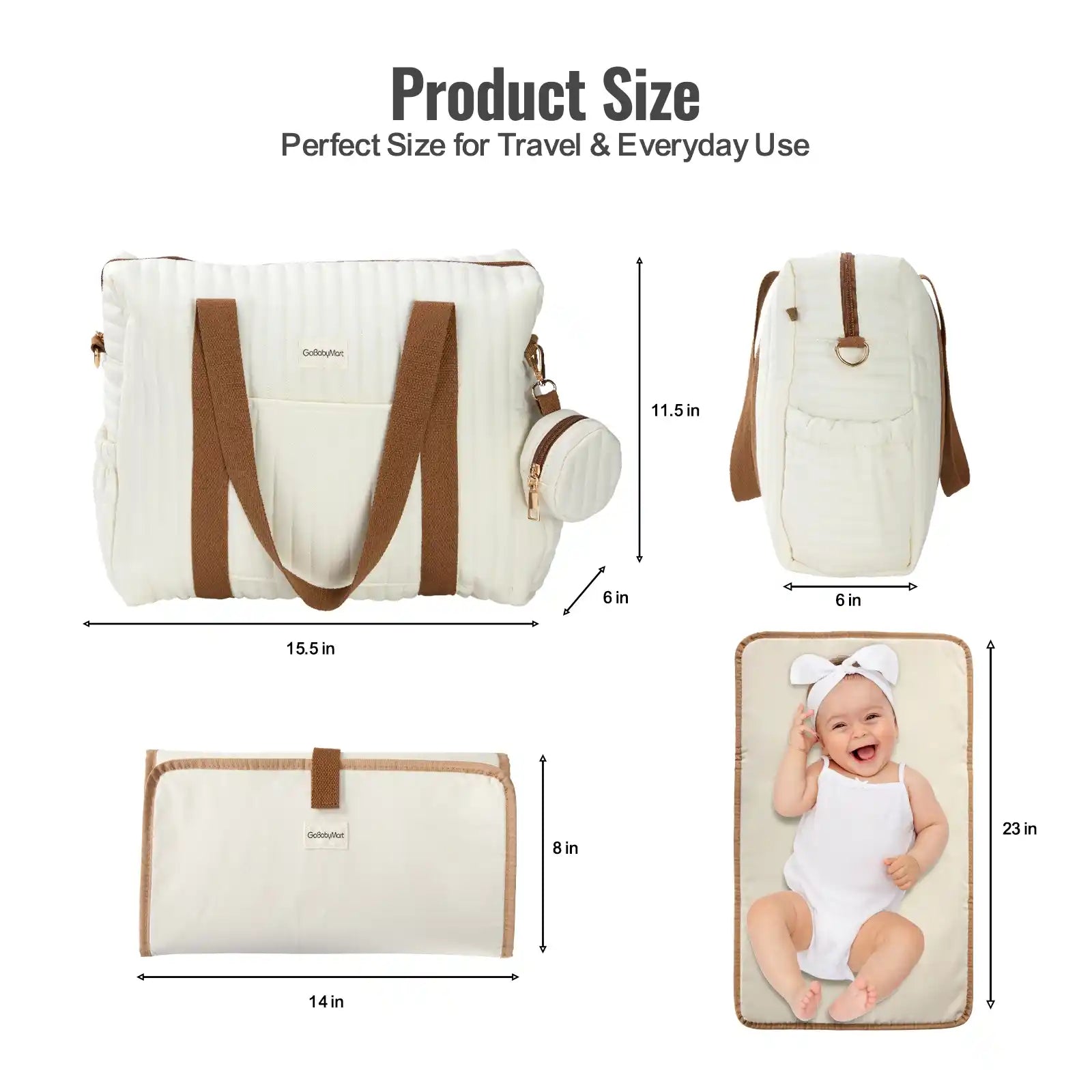 GoBabyMart Plain Quilted Diaper Bag Tote - GoBabyMart