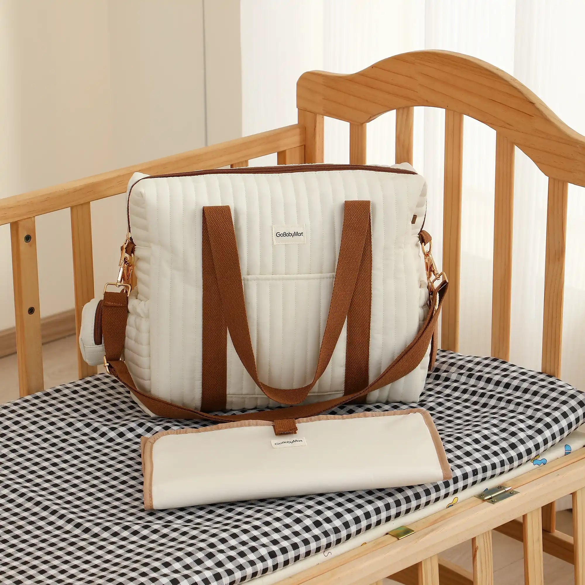 GoBabyMart Plain Quilted Diaper Bag Tote - GoBabyMart