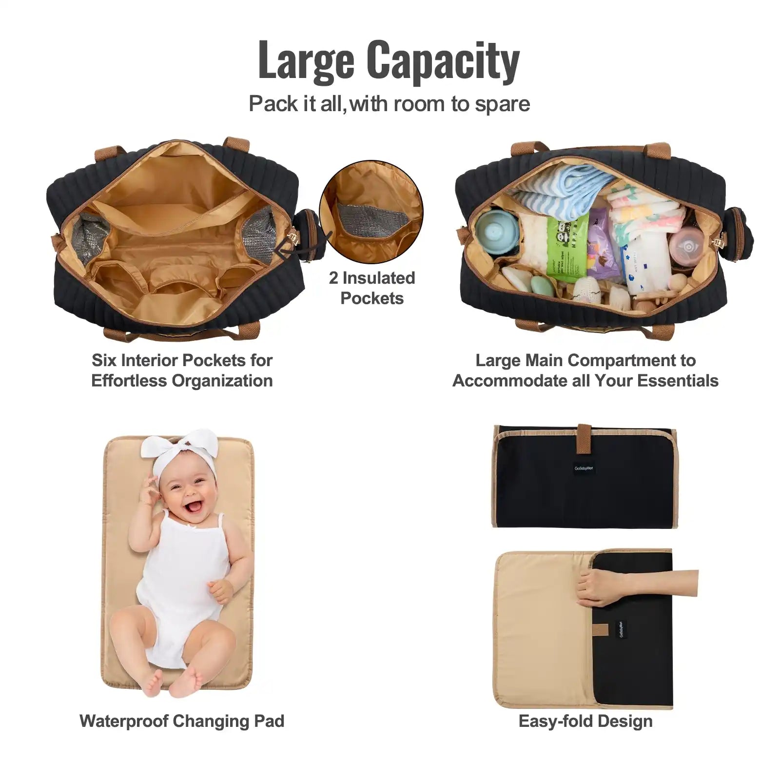 What fits inside the diaper bag Black