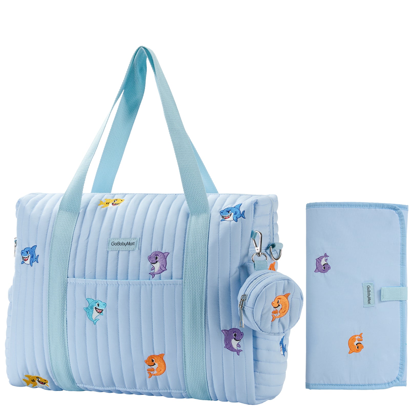 GoBabyMart Diaper Bag Tote Blue Sharks on a white background #Color_Blue Sharks