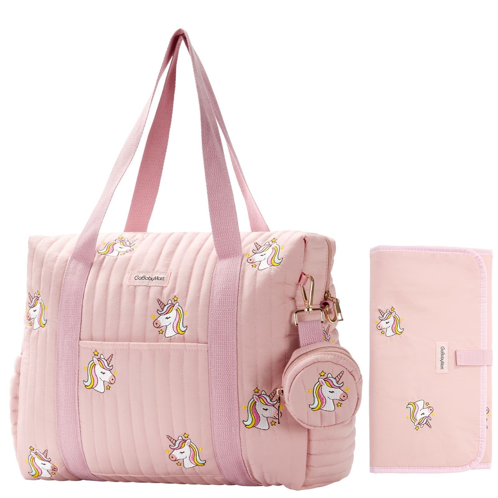 Pink Unicorns Diaper Bag Tote on a white background #Color_Pink Unicorns