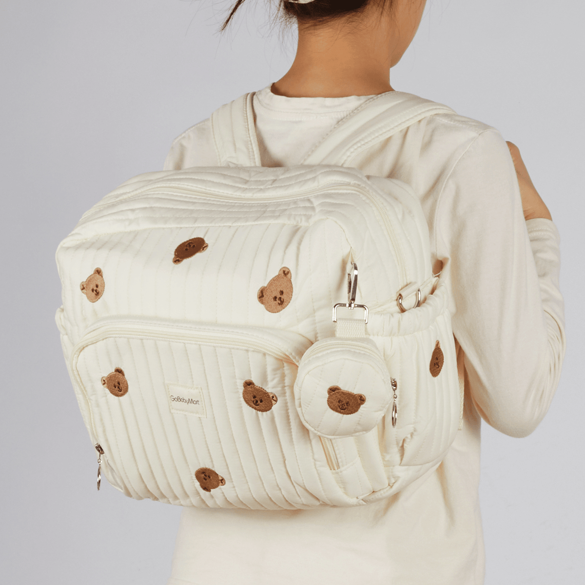 GoBabyMart Convertible Diaper Backpack - GoBabyMart #Color_Beige - Bears