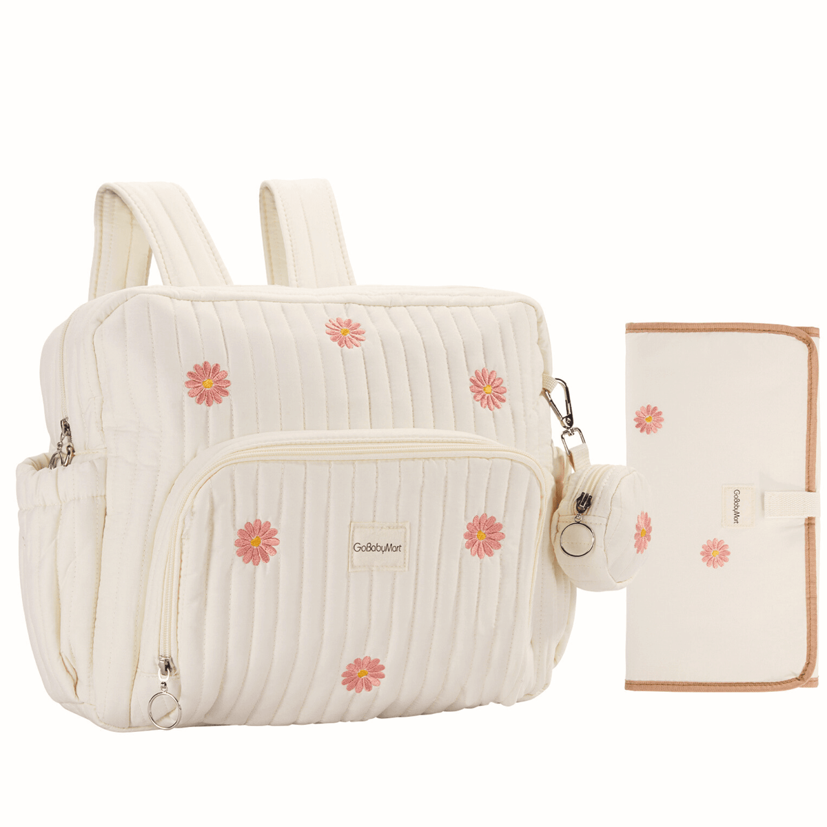 GoBaby Convertible Diaper Backpack - GoBabyMart #Color_Beige - Flowers