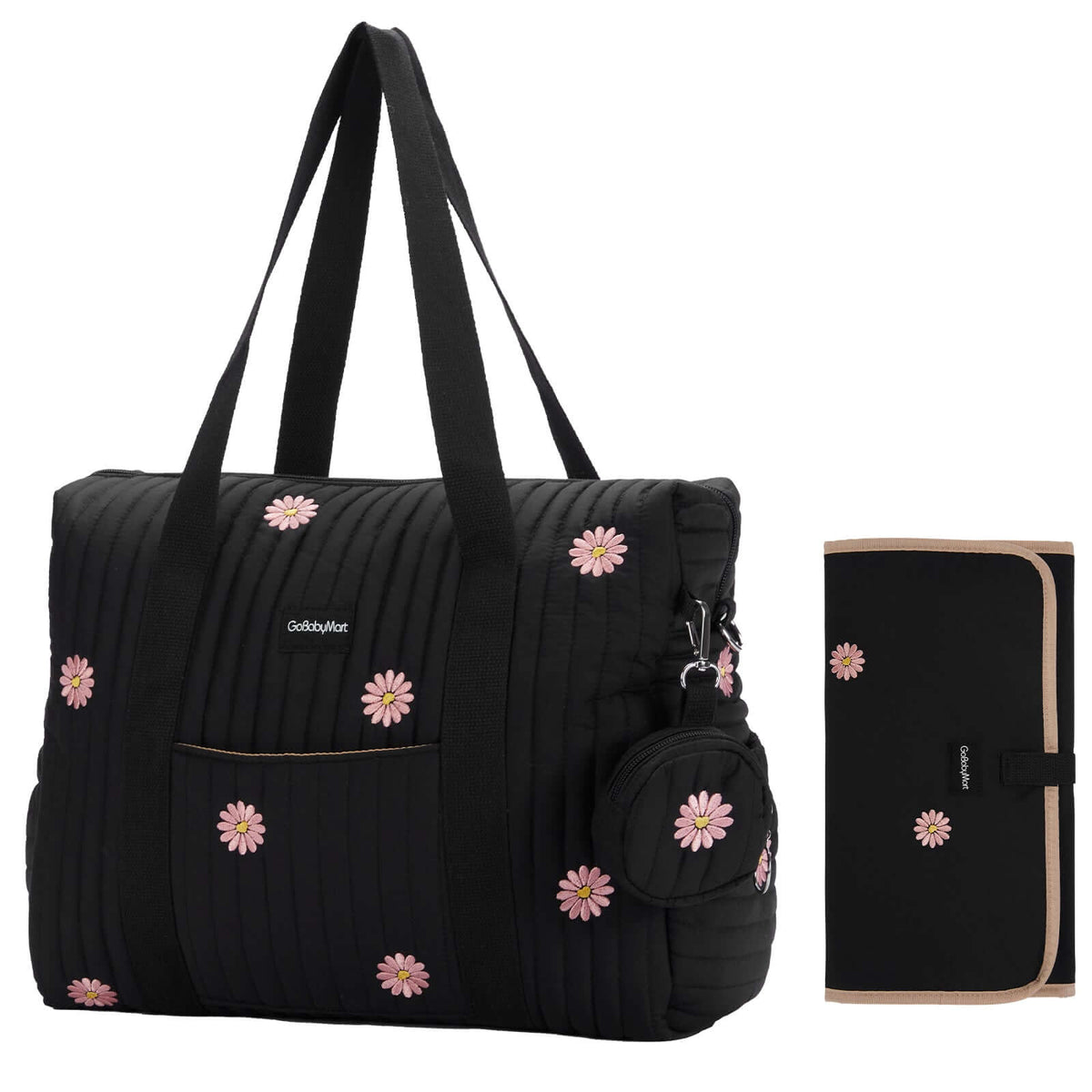 GoBaby Multifunctional Diaper Bag Tote - GoBabyMart #Color_Black Flowers