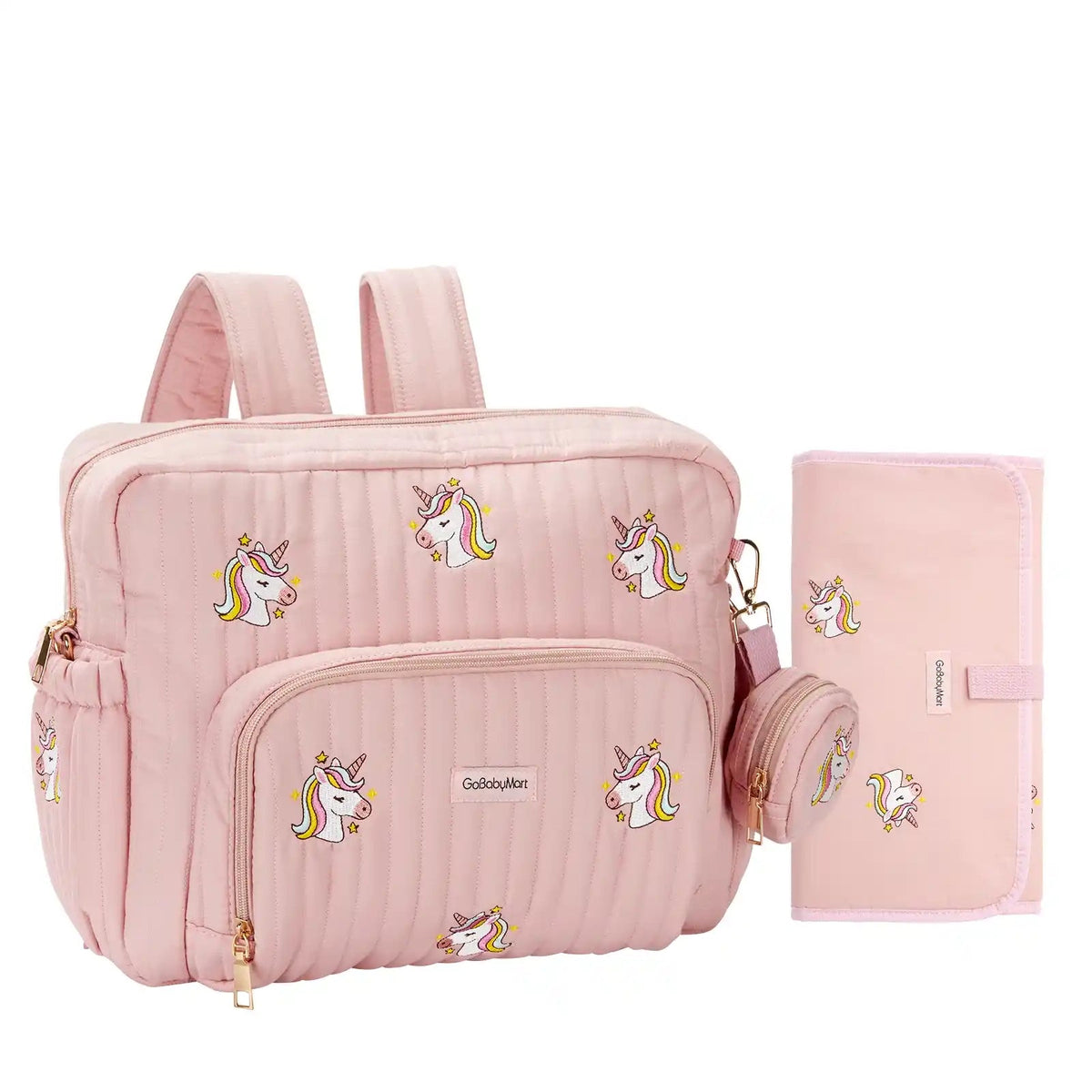 GoBabyMart Convertible Diaper Bag Backpack - GoBabyMart #Color_Pink - Unicorns