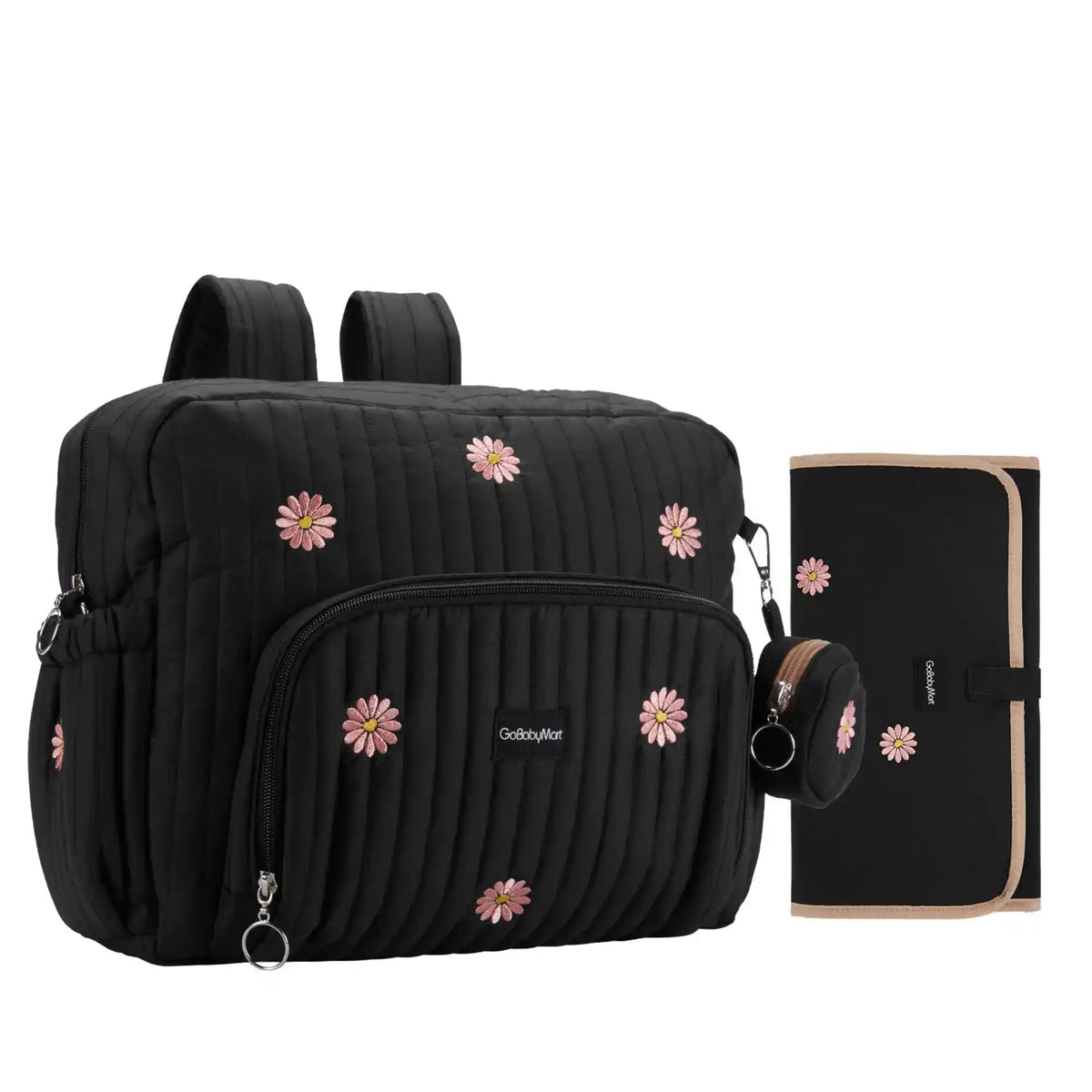 GoBabyMart Convertible Diaper Bag Backpack - GoBabyMart #Color_Black - Flowers