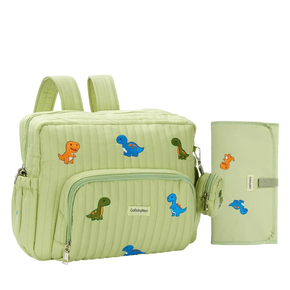 GoBabyMart Convertible Diaper Bag Backpack - GoBabyMart #Color_Green - Dinosaurs