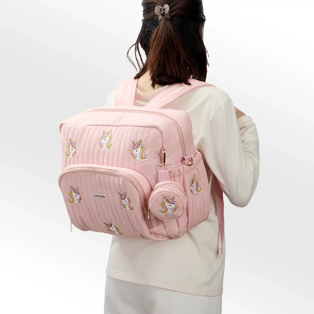GoBabyMart Convertible Diaper Bag Backpack - GoBabyMart #Color_Pink - Unicorns