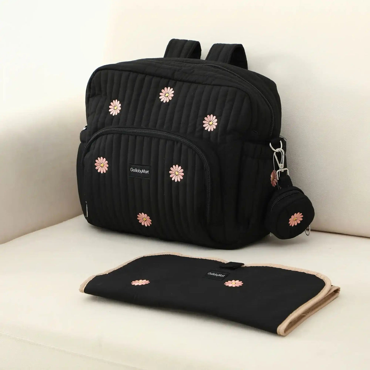 GoBabyMart Convertible Diaper Bag Backpack - GoBabyMart #Color_Black - Flowers