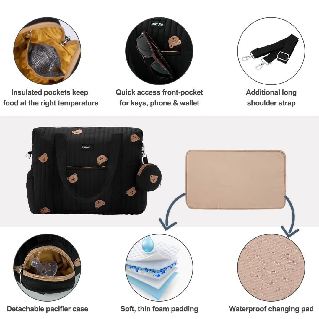 GoBabyMart Multifunctional Diaper Bag Tote - GoBabyMart #Color_Black Bears