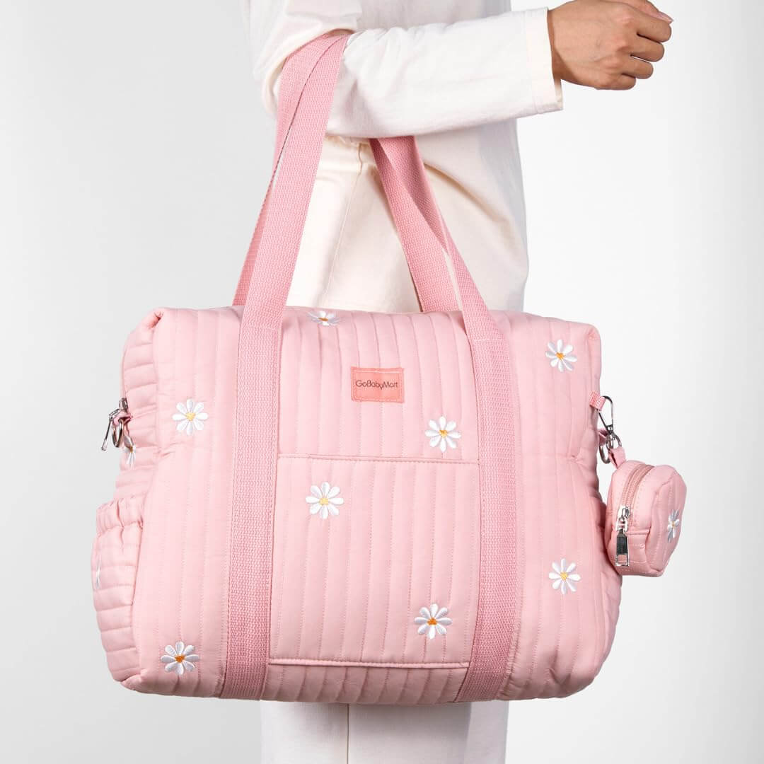 GoBabyMart Multifunctional Diaper Bag Tote - GoBabyMart #Color_Pink Flowers
