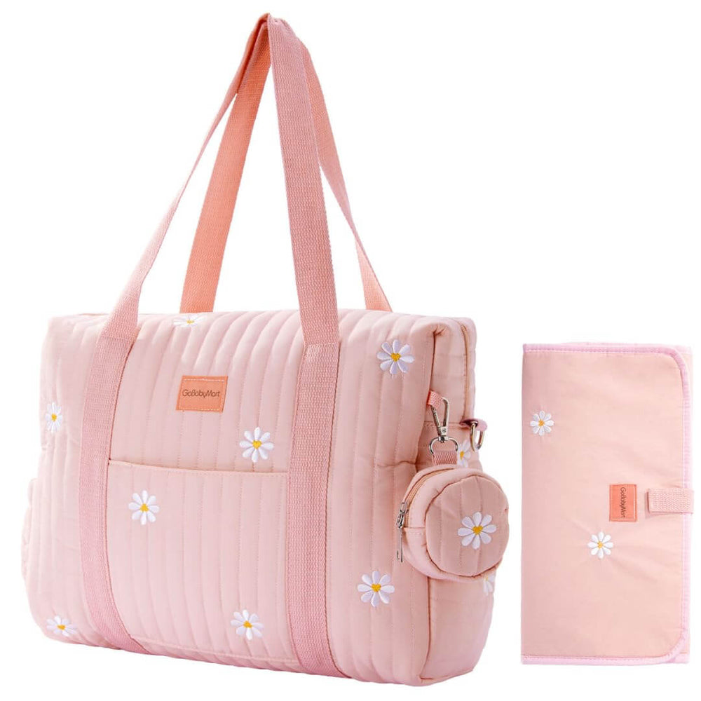 GoBabyMart Multifunctional Diaper Bag Tote - GoBabyMart #Color_Pink Flowers