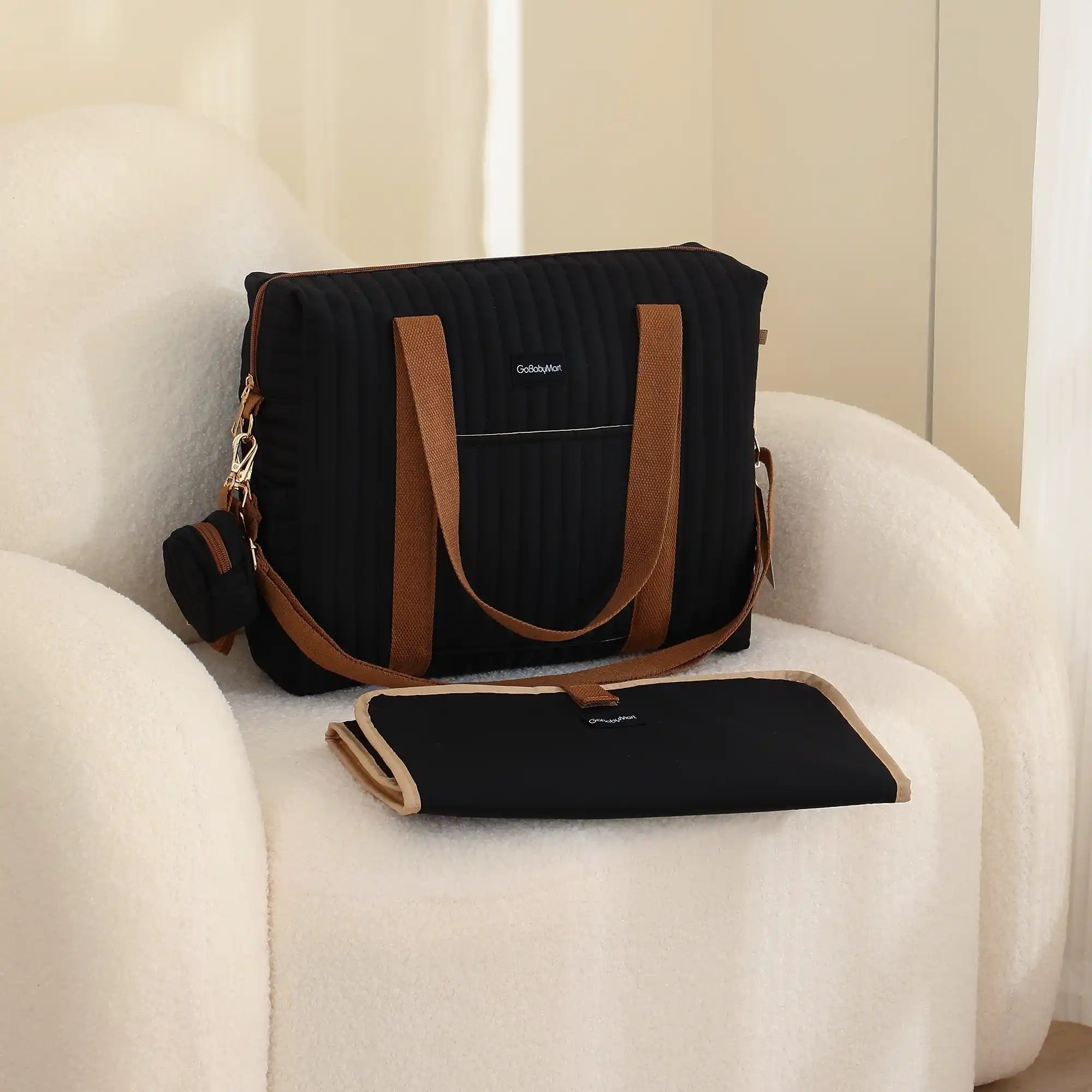 GoBabyMart Plain Quilted Diaper Bag Tote - GoBabyMart