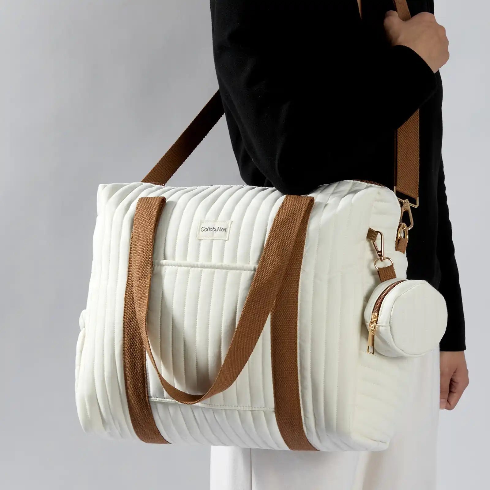 GoBabyMart Plain Quilted Diaper Bag Tote - GoBabyMart