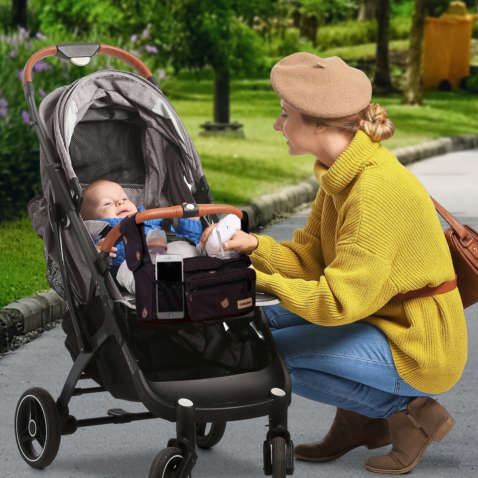 GOBABYMART Universal Stroller Organizer with Insulated Cup Holder & Detachable Bag - GoBabyMart