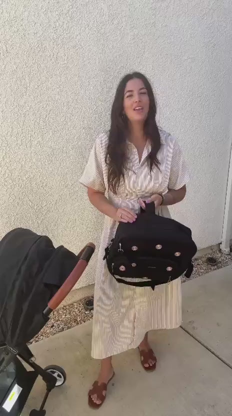 Real-life demonstration of the GoBabyMart diaper bag backpack, highlighting storage, organization, and easy access.